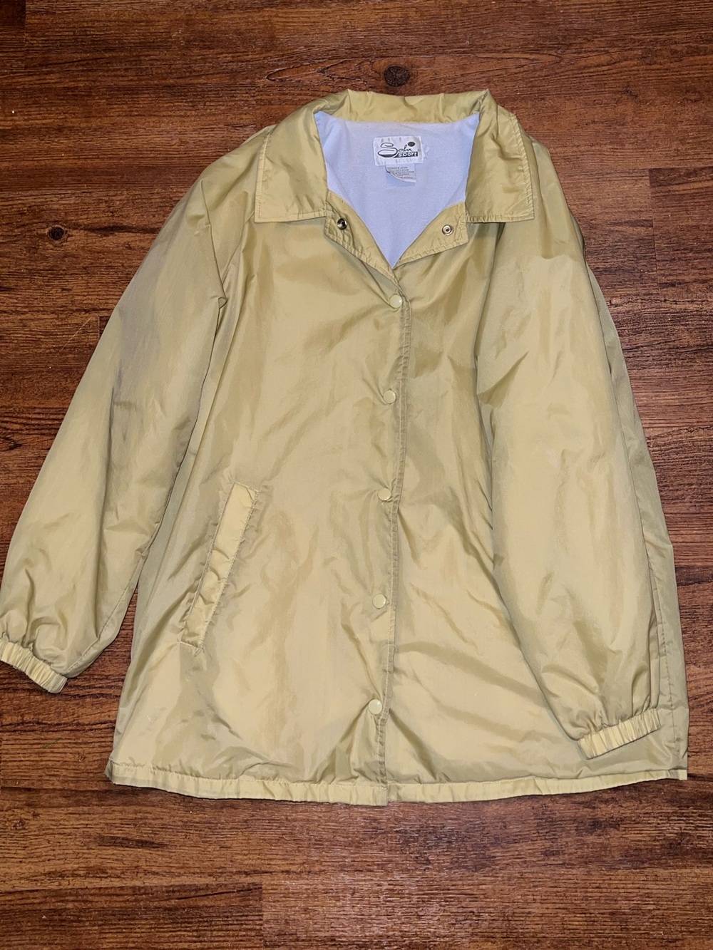 Vintage Serbin Sport Gold Tan Nylon Button Up Windbreaker Jacket Size L